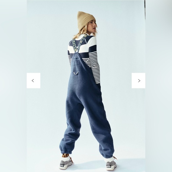 Free People Hit the Slopes Salopette Fleece Sherpa Overalls Blue Large - Picture 4 of 11